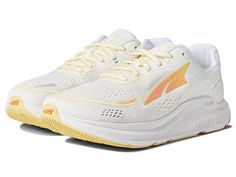 Altra Paradigm 6 - Women's Shoes : Yellow/White : The Altra Footwear Paradigm 6 is a handsome low-top sneaker fixed with a cushy insole and a classic white rubber sole. Upper made from textile and synthetic material. Lining and insole made out of textile material. Synthetic outsole. Imported. Foam padding placed around your ankle collar under the tongue for an incredibly comfortable fit feel. Traditional lace closure for a secure fit. Comfort sockliner molds to your foot with padding in the heel White Athleisure Running Shoes With Rubber Sole, White Running Shoes With Rubber Sole For Athleisure, White Low-top Running Shoes With Rubber Sole, White Dynamic Running Shoes With Rubber Sole, Dynamic White Running Shoes With Rubber Sole, White Synthetic Athleisure Sneakers, White Low-top Walking Shoes With Removable Insole, White Athleisure Sneakers With Athletic Fit, White Athleisure Sneakers