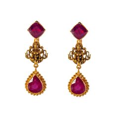 Virani Jewelers presents a gorgeous temple-style 22k gold necklace and earring set, a harmonious blend of tradition and sophistication. The intricate temple design, complemented by the warm glow of 22k gold, accentuates the allure of elegant rubies. Adorn yourself in this Indian gold necklace and earring set, a timeless expression of refined taste and cultural richness. Features • 22k yellow gold • Ruby Necklace Specifications: • Minimum Width - 3 millimeter • Maximum Width - 21 millimeters • Le Yellow Gold Ruby Temple Necklace Gift, Gold Temple Necklace With Round Ruby, Ceremonial Ruby Temple Necklace, Luxury Red Ruby Temple Necklace, Luxury Yellow Gold Ruby Temple Necklace, Gold Ruby Necklace, 22k Gold Necklace, Gold Necklace Indian, Temple Design