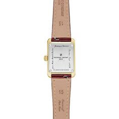 Timeless and luxurious, this striking women's watch from the Carree collection is a flawless everyday look. 23 x 21mm rectangular gold-tone stainless steel case set with 34 petite diamonds The white dial showcases an intricate "clous de Paris" decoration and traditional Roman numeral indexes Quartz movement Boxed set includes two interchangeable calf leather buckle straps in red and black Classic Gold Rectangular Diamond Watch, Luxury Yellow Gold Diamond Watch For Business, Elegant Gold Square-faced Watch, Elegant Gold Square Face Watch, Classic Diamond Watch With Rectangular Dial, Classic Watches With Rectangular Metal Dial, Classic Rectangular Metal Dial Watch, Formal Yellow Gold Watch Accessories With Rectangular Dial, Formal Yellow Gold Diamond Watch With Rectangular Dial