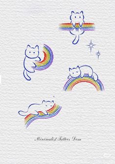 an image of cats flying over rainbows and stars on paper with watercolor effect