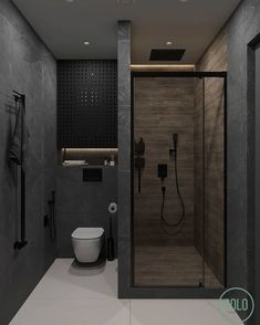 a bathroom with a toilet and shower in it