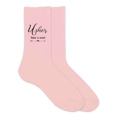 These non-custom wedding socks for the usher are a fun accessory to wear on the big day. These cotton socks are printed with the usher wedding role, stylized with a funny quote to go along with it. A practical gift idea your wedding party will love! - Sock options - Large fits men's shoe size 8-12, Medium fits pre-teen and men's shoe size 5-7, Extended fits a shoe size 13-15 - Cotton/Nylon blend socks available in assorted colors - Machine wash warm, tumble dry. Do not use bleach - Sold by the p Groomsmen Socks Funny, Fun Groomsmen Socks, Wedding Ushers, Groom Socks, Purple Flats, Wedding Roles, Wedding Socks, Fun Sayings, Bleach Product