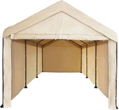 a beige tent with the side walls only open and it is not included for people to see