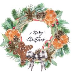 a christmas wreath with oranges, pine cones and cinnamons on it's side