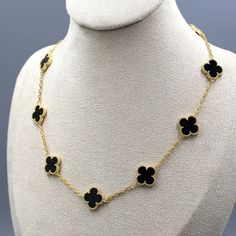 Black 10 Clover Necklace Will Not Tarnish Elegant Black Necklace With Black Enamel, Black Enamel Metal Necklaces, Black Enamel Metal Necklace, Trendy Black Metal Jewelry, Trendy Black Jewelry For Gifts, Luxury Black Metal Necklace, Black Enamel Necklace For Evening, Trendy Black Necklace With Adjustable Chain, Black Jewelry With Adjustable Chain For Formal Occasions