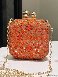 Bird in Bag - Elegant Lady's Orange Evening Bag Large Capacity Rectangular Evening Bag For Party, Large Capacity Rectangular Clutch For Party, Large Capacity Rectangular Party Clutch, Large Capacity Clutch Bag For Gifts, Large Capacity Clutch For Shopping, Orange Rectangular Shoulder Bag For Formal Events, Orange Rectangular Shoulder Bag For Formal Occasions, Square Large Capacity Evening Bag For Party, Large Capacity Square Evening Bag For Party