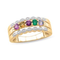 Celebrate your one-of-a-kind tribe with this personalized ring. Handpick the stones that represent each family member and create your unique masterpiece. Made in responsibly sourced Sterling Silver, 10K or 14K Rose, White, or Yellow Gold for everyday wear with proper care. Stone: Natural or simulated Diamond, Alexandrite, Amethyst, Aquamarine, Citrine, Cubic Zirconia, Emerald, Garnet, Onyx, Peridot, Tourmaline, Quartz, Ruby, Sapphire, Spinel, Topaz, or Zircon Stone Size: 2.5 mm Shank Width: 6 mm Heirloom Multicolor Jewelry With Accent Stones, Promise Birthstone Ring With Gemstone Accents, 14k Gold Birthstone Ring With Gemstone Accents For Promise, Yellow Gold May Birthstone Ring With Gemstone Accents, Fine Jewelry Anniversary Birthstone Ring With Gemstone Accents, Multicolor Emerald Ring For Anniversary, Fine Jewelry May Birthstone Multi-stone Ring, Anniversary Stackable Rings With Gemstone Accents, Multicolor 14k Gold Rings For Anniversary