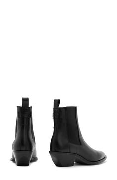 "Find ALL SAINTS Fox Chelsea Boot on Editorialist. A pointy toe plays up the modern attitude of a block-heel Chelsea boot that's ready to elevate any look. 1 3/4\" heel, 6\" shaft (size 11) 11 1/2\" circumference (size 11) Leather or genuine calf-hair and textile upper/leather lining/synthetic sole Made in Portugal" Trendy Chelsea Boots With Reinforced Heel And Pointed Toe, Trendy Chelsea Boots With Pointed Toe And Reinforced Heel, Fall Chelsea Ankle Boots With Reinforced Heel, Fall Chelsea Boots With Reinforced Heel, Medium Width, Chic Chelsea Boots With Reinforced Heel For Winter, Chic Winter Chelsea Boots With Reinforced Heel, Chic Chelsea Ankle Boots With Reinforced Heel, Chic Chelsea Boots With Reinforced Heel And High Ankle, Chic High Ankle Chelsea Boots With Reinforced Heel