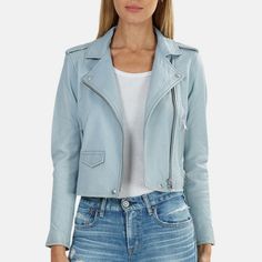 I Bought This Jacket At The Iro Store In Paris A Few Years Ago I Have Only Worn It 5-10 Times, But There Is A Tiny Bit Of Wear/Peeling On The Corners, As It Totally Normal With Leather Jackets! The Size Is F34 Whichs Means Xs In Us Sizing The Color Is A Gorgeous Light Baby Blue, Looks Great With Denim! Baby Blue Color, Baby Blue Colour, Leather Jackets, Baby Blue, Looks Great, Jackets & Coats, Jackets For Women, Leather Jacket, Paris