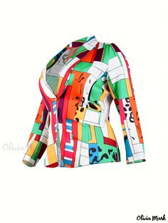 Olivia Mark - Colorful Printing Shawl Collar Blazer, Casual Open Front Long Sleeve Outerwear, Women's Clothing Fall Winter Style, Shawl Collar Blazer, Blazer Casual, Long Sleeve Outerwear, Sleeves Pattern, Shawl Collar, Winter Style, Olivia Mark, Outerwear Women