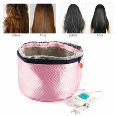 Hair Care Nourishing Hat Electric Hair Heating Cap Thermal Treatment SPA Steamer Specification  Item Type:Electric Hair Cap  Color:Pink  Voltage:110-220V  Power:60W  Temperature:20-75℃  Weight:225g  Size:26x18cm/10.24x7.09“  Gear position: 3 modes Wire length: 1.5 m/4.92 ft     Features Heating up quickly. Uniform and exquisite double-layer circular wire, fast heating, more easily absorbed nutrient film. One button control design, you can easily slide the button to power on/off and switch the te Hair Caps, Hair Steamer, Hair Steamers, Silky Smooth Hair, Split Hair, Electric Hair, Damaged Hair Repair, Electric Heating, Cap Hair