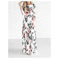 Women Floral Print Long Sleeve Boho Dress Ladies Evening Party Long Maxi Dress Casual Floral Maxi Dress For Party, Casual Maxi Floral Dress For Party, Casual Maxi Length Floral Dress For Party, Casual White Maxi Dress For Fall, Casual White Flowy Dress, Feminine White Maxi Dress For Party, White Fitted Long Floral Dress, Fitted White Long Floral Dress, Casual White Dress For Garden Party