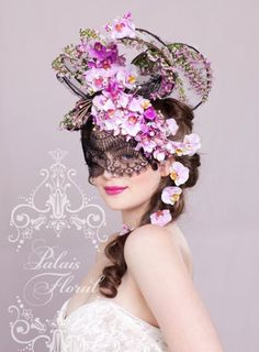 Masquerade mask Floral Fascinator, Floral Mask, Spring Racing Carnival, Floral Headdress, Head Pieces, Floral Hat, Pretty Princess