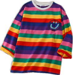 Playful Colorful Crew Neck T-shirt, Playful Multicolor Color Block T-shirt, Cute Long Sleeve T-shirt For Spring, Striped Rainbow Print T-shirt For Spring, Spring Striped T-shirt With Rainbow Print, Casual Striped T-shirt With Rainbow Print, Trendy Rainbow Print Striped Tops, Trendy Striped Rainbow Print Tops, Trendy Striped Tops With Rainbow Print