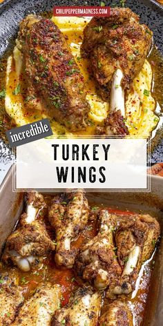 turkey wings in a pan with the title overlay