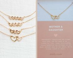 each necklace sold separately mother & daughter unbreakable connections are forged with love. one for each of us... linked for life. these interlocking charms symbolize the strength of our bond. whether near or far apart, we're always linked at heart. choose your pendant with 2 hearts, 3 hearts, 4 hearts or 5 hearts. linked asymmetrical open hearts with pave cubic zirconias. available in sterling silver, 18k gold plated or 18k gold vermeil. perfect gift for mother or gift for daughters. grab one Matching Mom And Daughter Necklaces, Mothers Daughter, Mother And Daughters, Mother Daughters, 3 Hearts, 2 Hearts, Mother Daughter Necklace, Matching Mom, Daughter Necklace