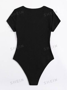 SHEIN EZwear Black Mock-Neck Rib-Knit Bodysuit | SHEIN USA Summer Crew Neck Short Sleeve Bodysuit, Casual High Stretch Crew Neck Short Sleeve Bodysuit, Casual High Stretch Crew Neck Bodysuit, Stretch Short Sleeve Solid Color Bodysuit, Casual Fitted Short Sleeve Bodysuit With Crew Neck, Trendy Stretch Crew Neck Short Sleeve Bodysuit, Fitted Crew Neck Short Sleeve Bodysuit, Basic Crew Neck Bodysuit For Summer, Casual Fitted Short Sleeve Crew Neck Bodysuit