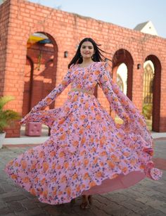 "Premium Readymade Designer Gown-Dupatta Collections* 💃🏼 🥰 *Faux Georgette with unique Flower Print and pure fabric Georgette gown are suitable for Any occasions as well as for casual-wear also it is a great fabric especially for gown Lovers*💗 *#Gownlove*💕                    *Code:- KA-1012*  Gown:- 👉🏻 *Fabrics & Work :-* Faux Georgette With Rich Flower Digital Print work 👉🏻 *Size :-* *S(36\"),M(38\"),L(40\"),XL(42\"),XXL(44\")* 👉🏻 *Sleeves :-* Full sleeves 👉🏻 *Length :-* 56 Inch 👉🏻 *Flair :-* 8 Meter 👉🏻 *Lining(Inner) :-* Crepe silk (full upto bottom)   👉🏻 *Dupatta:- 👉🏻 *Dupatta Fabric :-* Georgette with Flower rich digital Print 👉🏻 *Dupatta Length :-* 2.25 Meter 👉🏻 *Belt* : Fancy Belt  👉🏻 *Package Contains:-* Gown, Dupatta, Belt 👉🏻 *Weight : 0.800 kg*" Anarkali Style Floral Print Sharara For Party, Party Floral Anarkali Set, Party Anarkali Set With Floral Print, Floral Print Party Anarkali Set, Spring Designer Maxi Dress, Designer Spring Maxi Dress, Party Semi-stitched Floral Print Sets, Festive Floral Print Anarkali Set For Party, Bollywood Style Floral Print Reception Dresses