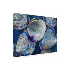 an acrylic painting of seashells on a blue background