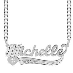 Our Personalized Double plated name necklace "Michelle" can be your next treat. The first letter is filled with beading and is available in Sterling Silver and Gold over Sterling Silver. The name can be personalized with a name of up to 10 characters (Letters only, NO numbers, or special characters). Customizable with using letters. Customized Silver Nameplate Necklace, Silver Nameplate Jewelry With Names, Silver Nameplate Custom Necklace, Custom Silver Nameplate Necklace, Silver Personalized Nameplate Necklace, White Gold Nameplate Necklace With Names, Personalized Silver Nameplate Necklace, Silver Letter Name Necklaces, Silver Nameplate Bracelet With Custom Name