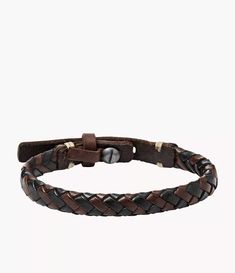 Braided Bracelet Brown and Black - JA5932716 - Fossil Classic Black Braided Bracelet, Classic Braided Leather Bracelets, Everyday Braided Leather Bracelets, Brown Leather Strap Wristband, Black Leather Casual Wristband, Casual Black Leather Wristband, Masculine Adjustable Braided Bracelets With Leather Strap, Adjustable Brown Leather Braided Bracelet, Masculine Adjustable Braided Leather Bracelet