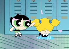 the powerpuff girls are playing with each other in front of some lockers