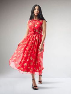 Red Printed Chiffon Knee Length Indo Western Dress | Modern Indian Wear | Indian Attire For Women | formal indian dress | Indo Western Outfits | indian wear usa Festive Sleeveless Georgette Dress, Red Floral Print Georgette Dress, Red Georgette Maxi Dress, Festive Red Georgette Dress, Red Midi-length Chiffon Dress, Elegant Red Georgette Maxi Dress, Red Maxi Dress For Spring Festivities, Red Maxi Length Chiffon Dress, Red Spring Maxi Dress For Festive Occasions