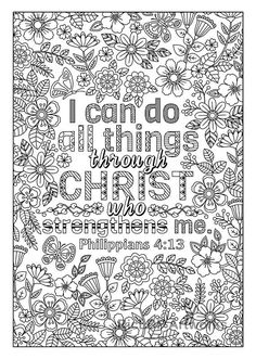 an adult coloring book with flowers and bible verses on the page, i can do things