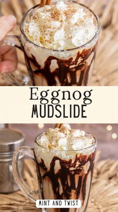 eggnog mugs with whipped cream and chocolate are the perfect breakfast for two