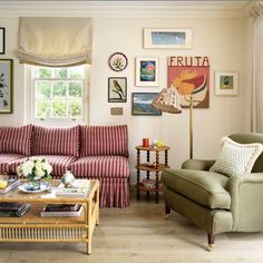 a living room filled with furniture and pictures on the wall