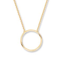 A circle of 14K yellow gold decorates this simply stylish necklace for her. The pendant swings from an 18-inch cable chain secured with a lobster clasp. Circle Shaped Yellow Gold Necklace With Adjustable Chain, Yellow Gold Chain Necklace With Round Pendant, 14k Yellow Gold Circle Necklace, Everyday Circular Yellow Gold Necklace, Everyday Yellow Gold Circular Necklace, Gold Open Circle Necklace, Yellow Gold Necklaces With Gold Chain, Chic Yellow Gold Round Chain Necklace, Yellow Gold Open Circle Jewelry With Adjustable Chain