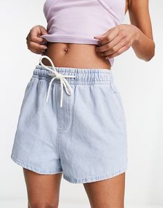 Shorts by ASOS DESIGN In association with sunny days High rise Elasticated drawstring waist Functional pockets Regular fit Cheap Blue Relaxed Fit Shorts, High Waist Drawstring Shorts For Spring, Light Blue Drawstring Bottoms For Summer, High Waist Casual Shorts With Drawstring, Casual High Waist Shorts With Drawstring, Summer Denim Bottoms With Drawstring, Sporty Denim Bottoms For Summer, Casual High Waist Drawstring Shorts, Summer Drawstring Denim Bottoms