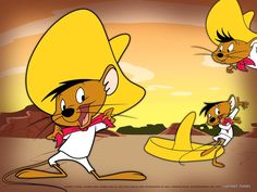 the cartoon rat is wearing a yellow hat and has his arms out in front of him