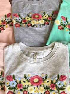 "Beautiful! Mexican embroidered t- shirts !! Fresh shirts - beautiful colors , Great shirts for hot summer. Great quality cotton fabric: stretchy. Care : Hand wash - no dryer. MEASUREMENTS: Armpit to armpit: 19.5\" Length: 26\" COLORS : There is two kinds of gray one is deeper color , one is more opaque, I will name the opaque color vintage gray , to make a difference between them. There is two kind of teal , one is deeper color and one is more opaque, the opaque color fabric has mix of gray and Casual Summer T-shirt With Embroidered Graphics, Trendy Embroidered Summer T-shirt, Cute T-shirt With Machine Embroidery And Short Sleeves, Fitted Summer Tops With Embroidered Graphics, Summer Short Sleeve T-shirt With Embroidered Text, Casual Tops With Custom Embroidery And Relaxed Fit, White Embroidered T-shirt For Summer, Casual Tops With Custom Embroidery In Relaxed Fit, Spring Cotton Crew Neck Tops