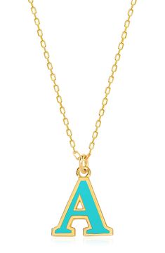 Add this personalized necklace to your collection. Featuring beautiful enamel colors, it will add the perfect edgy touch to your look. 14.5" chain length with 3.5" extension 14k-gold plated sterling silver, enamel Polish gently with a cloth. Keep jewelry away from excessive water and chemicals; remove from physical activites; store in a soft pouch. Made in Turkey Enamel Initial Pendant Jewelry Gift, Blue Personalized Round Pendant Necklace, Personalized Blue Round Pendant Necklace, Enamel Initial Pendant Necklace As Gift, Blue Initials Jewelry For Gift, Blue Initials Jewelry As A Gift, Keep Jewelry, Silver Turquoise, Personalized Necklace