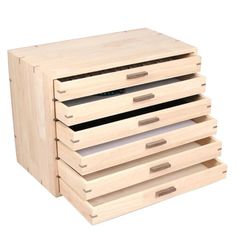 three drawers are stacked on top of each other, with one drawer open and the other closed