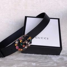 Double Gg Gucci Jeweled Belt W/Box Black Leather Belt/Gold Buckle Gently Loved (Authentic) Size: 90 *Proceeds Help Fund “Dress For Success” A Free Styling Service To Underprivileged Men/Women/Children.* Belt Gold Buckle, Jeweled Belts, Belt Gold, Black Leather Belt, Gucci Accessories, Dress For Success, Gucci Belt, Leather Belt, Black Leather