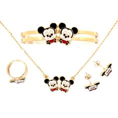 Welcome to our Little Baby Mouse Jewelry Set for Girls! This enchanting jewelry set is the perfect accessory for any young girl's wardrobe. It features a necklace, cuff bracelet, stud earrings, and ring all crafted from 10k gold-filled metal. The necklace is 16.5 inches long and the adjustable ring can be sized to fit any finger size. Each piece of jewelry is lead and nickel free, making it safe for any skin type. This set makes for a truly special gift for any occasion. The elegant design and l Cute Yellow Gold Jewelry Gift, Cute Gold Jewelry For Mother's Day, Adjustable Gold-plated Jewelry For Gifts, Adjustable Gold Plated Jewelry For Gift, Personalized Adjustable Fine Jewelry, Adjustable White 14k Gold Jewelry, Nickel-free Fine Jewelry For Gifts, Cute Jewelry For Mother's Day Gift, Cute Jewelry Gift For Mother's Day