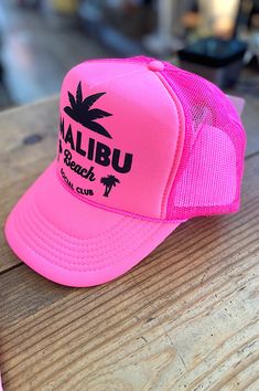 It's the color for us! Bright neon pink and perfect for the pool or lake or any summer shenanigans. Foam front with screen print design. Mesh back and adjustable snapback closure. One size fits most. Cheap Pink Trucker Hat For Outdoor, Cheap Pink Trucker Hat, Trendy Curved Bill Trucker Hat For Beach, Trendy Trucker Hat With Curved Bill For Beach, Pink Summer Hats For Music Festival, Trendy 5-panel Trucker Hat For Beach, Summer Beach Baseball Cap With Curved Bill, Curved Bill Baseball Cap For Beach In Summer, Trendy Curved Bill Snapback Hat For Beach