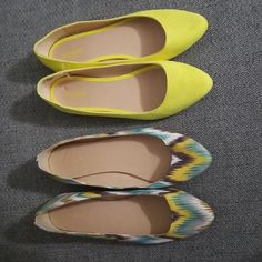 Set Of 2 Old Navy Size 9 Pointed-Toe Flats (New/Never Worn) The Neon Yellow Are A Faux Suede Material, And The Chevron Are More Of A Textured Cloth. Selling As A Set. Casual Yellow Flats With Round Toe, Casual Yellow Closed Toe Flats, Yellow Pointed Toe Flats For Summer, Casual Yellow Round Toe Flats, Cheap Yellow Women's Flats, Yellow Slip-on Closed Toe Flats, Navy Shoes, Pointed Toe Flats, Suede Material