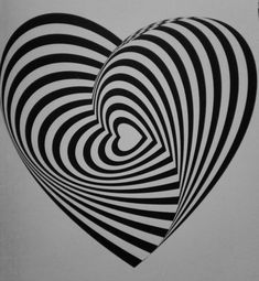 a black and white striped heart with a clock in the background