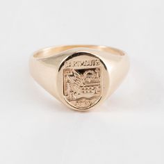 Hi. This is a nice Darmouth College Signet Ring in 14k Yellow Gold. It is marked 14k on the inside of the ring. It has the words "Darthmouth" and "1769". The ring finger size is 5.75. Sorry, we do not resize rings. The weight is 6 grams. Thanks for looking. Vintage Engraved Round Ring, Tarnish Resistant, Antique Dome Ring Stamped 14k As Gift, Antique 14k Stamped Rings For Gift, Oval Engraved Ring Stamped 14k For Anniversary, Vintage Sterling Silver Rings In Yellow Gold, Vintage Tarnish Resistant Initial Ring For Anniversary, Heirloom Engraved Ring Stamped 14k, Heirloom Style Open Ring Stamped 14k, Antique 14k Stamped Rings As Gift