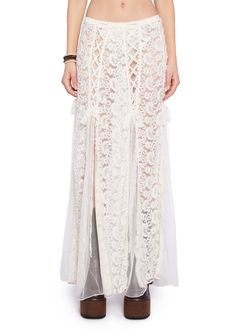 Current Mood Sheer Floral Mesh Lace Self-Tie Maxi Skirt - Off White