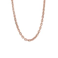 "This finely handcrafted Italian chain link necklace is completely composed of 14K solid gold and is finished with a lobster claw clasp. NOTE: This item is available in longer or shorter length options. Kindly email us for pricing and details. ♦ Total Length: available in your choice of 14, 16, 18, 20, 22, 24, 26 or 30 inches ♦ Link Dimensions: approximately 4mm (w) x 6mm (l) x 1.5mm thick ♦ Total Gram Weight: 16\" Length Option comes out to 5.9 grams ♦ Metal Finish: High Shine Polish ♦ This des Rose Gold Chain Necklace With Oval Links, Rose Gold Oval Link Necklace With Gold Chain, Rose Gold Oval Link Chain Necklace As Gift, Rose Gold Link Chain Necklace, Formal Rose Gold Cable Chain Necklace, Rose Gold Chain Necklace With Rectangular Links, Rose Gold Oval Link Chain Necklace, Rose Gold Cable Chain Necklace With Rectangular Links, Rose Gold Necklaces With Cable Chain And Rectangular Links