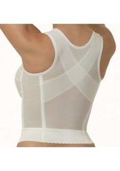 Closing at the front, the long line bra slims your silhouette and provides support so you can stay comfortable all day long. | Rago Women's Long Line Bra, White Posture Bra, Long Line Bra, Waist Trainer Cincher, Comfy Bra, Slim Fit Dress Shirts, Better Posture, Soft Cup Bra, Longline Bra, Fitted Dress Shirts