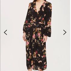 Long Sleeve Floral Wrap With Black Background. I Absolutely Love This Dress But At 5’3” I’m Just A Little Too Short For It To Look Good On Me. Tried It On And Forgot To Return, Just Purchased In February, New With Tags! Topshop Dresses, Floral Wraps, Too Short, Floral Maxi, Floral Maxi Dress, Black Background, Black Backgrounds, To Look, That Look