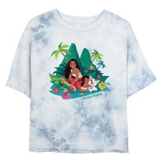 Join Moana and Maui once again as Moana answers the call from her ancestors to journey through the dangerous seas of Oceania to connect her people! Get in on the adventure with all new officially licensed apparel for the whole family from Moana 2! This Juniors' Moana 2 Ocean Sisters Island Cropped T-Shirt features an adorable graphic of Moana, Heihei, and Simea as she hugs Pua in front of an island, surrounded by tropical flowers and the phrase: "Ocean Sisters" printed below. Moana And Maui, Moana 2, Sleeve Packaging, Body Glove, Cropped T Shirt, Mickey And Friends, Fabric Names, Moana, Tropical Flowers