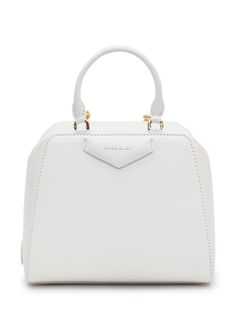 100% Leather High-end White Double Handle Bag, High-end White Bag With Top Carry Handle, Luxury Everyday Satchel Bag With Top Carry Handle, Luxury Everyday Satchel With Top Carry Handle, High-end White Handheld Shoulder Bag, Designer White Evening Bag For Daily Use, Luxury Handheld Box Bag With Removable Pouch, Luxury White Evening Bag, Designer White Box Bag With Double Handle