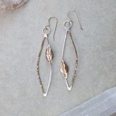 EAR Single Leaf Earrings Plant Earrings, Single Leaf, Free Spirited, Leaf Earrings, Home Studio, Unique Earrings, Free Spirit, Brass, Sterling Silver