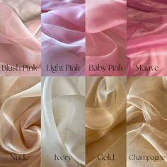 Sheer Crystal Organza Fabric by the yard, bulk or wholesale.  Delicately sheer, lightweight, and incredibly soft to the touch, it's the ideal choice for a wide range of projects. Our Crystal Organza fabric is perfect for creating exquisite garments and decorations.  Crafted from 100% polyester, this lightweight fabric offers a sheer and crisp drape, providing strength and elegance in every project. Whether you're designing ball gowns, wedding dresses, blouses, scarves, bridal apparel or fabric roses, organza is the ideal choice for achieving voluminous and structural effects. This sheer organza fabric is also perfect for event decorations. Whether it's baby shower decor or wedding decorations, the sheer beauty of this organza fabric adds a captivating touch to any setting.  Product Details Organza Colours, Colour Shade Card, Bridal Apparel, Silk Organza Fabric, Material Crafts, Organza Material, Cool Kids Rooms, Organza Gowns, Color Combos Outfit